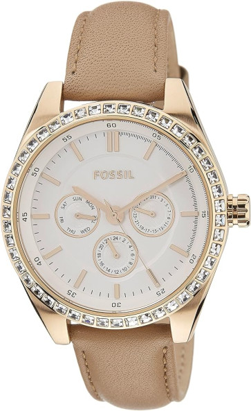 Horlogeband Fossil BQ1767 Leder Beige 18mm